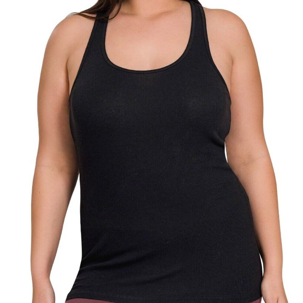 BB08 Ribbed Scoop Neck T Back Tank Plus - Black